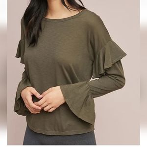 NWT Sundry Drop Shoulder Ruffle Long Sleeve Top